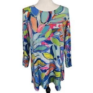 Claire Desjardins Abstract Art To Wear Top Tunic 3/4 Sleeve Women's Blouse Sz L